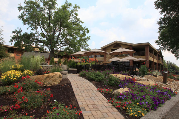 Colorful Landscaping Along Main Walkway